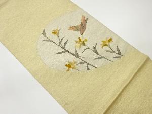 作家物　花葉に小鳥模様織出し袋帯